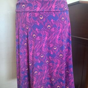 LuLaRoe Maxi Skirt with Pink and Purple Feather Design